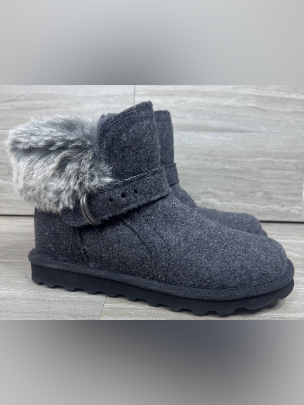 BearPaw Gray Koko Ankle Boots with Faux Fur Cuff Womens Size 7